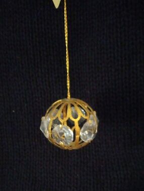 Gold Filigree Austrian Crystal Ball Holiday Ornament - Gold-plated